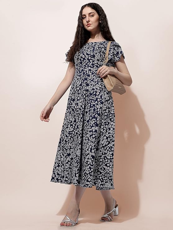 Dress for Women Stylish | One Piece for Women Long | Trendy Long One Piece Summer Outfit | Lightweight Flared Maxi Dress for Casual & Holiday Wear Blue