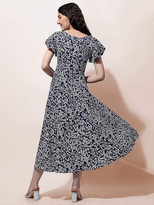 Dress for Women Stylish | One Piece for Women Long | Trendy Long One Piece Summer Outfit | Lightweight Flared Maxi Dress for Casual & Holiday Wear Blue